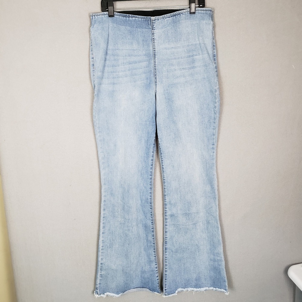 Knox Rose Elastic Waist Flare Jeans Frayed Hem Western Coastal Cowgirl Size 14